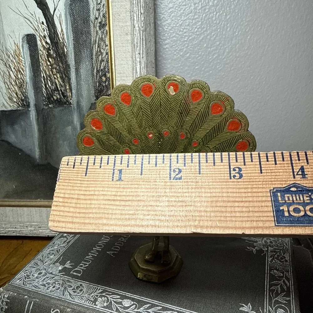 VTG Brass Peacock Figurine Enamel Tail India 4.5” MCM Hollywood Regency Decor - Picture 7 of 8